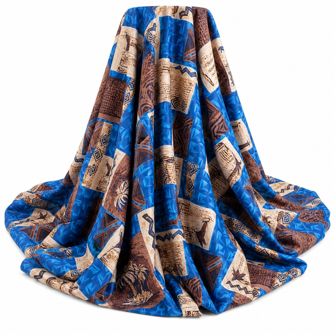 Blue Patchwork Print Fabric      Multicolor Ethnic Pattern Soft Material