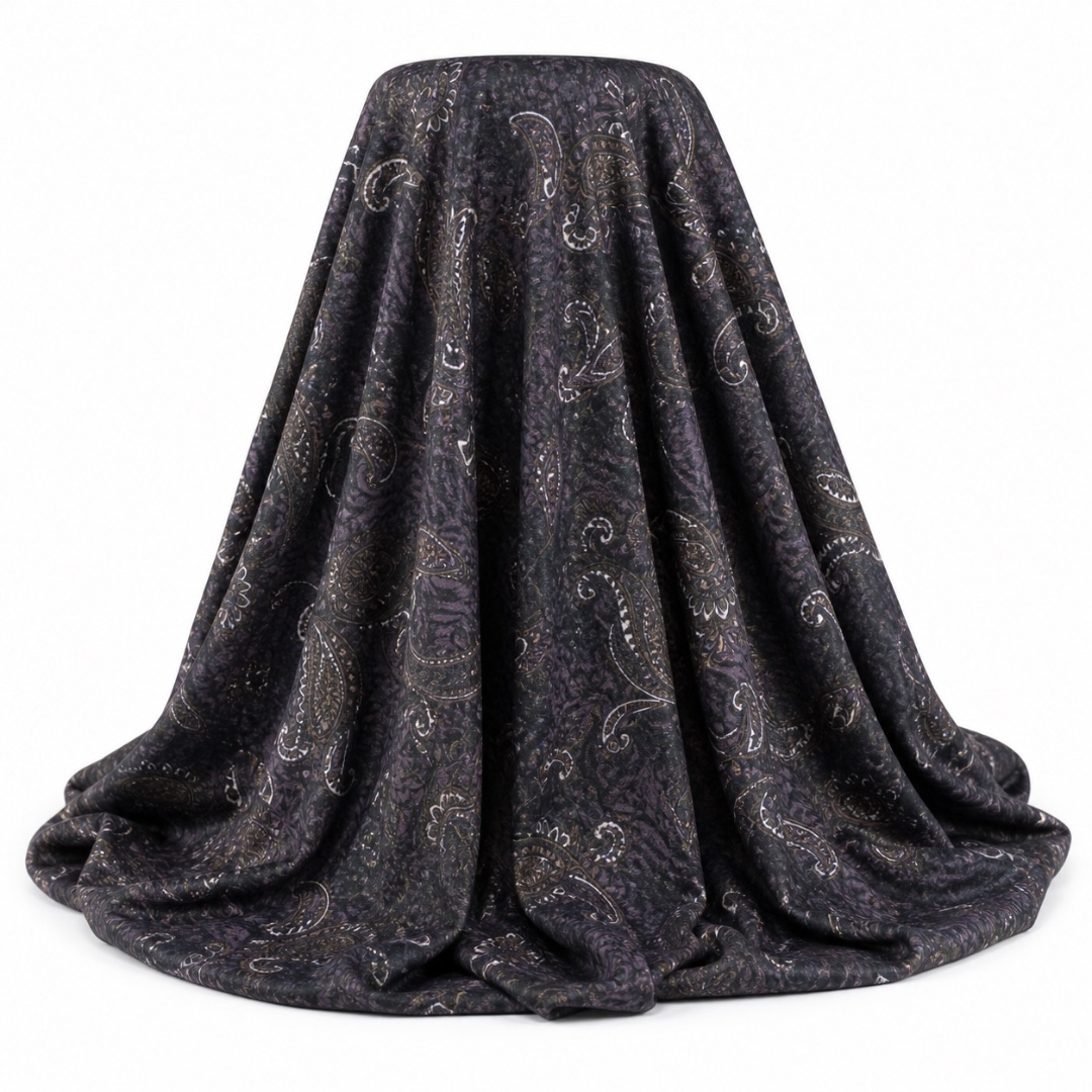 Elegant Dark Paisley Fabric       Vintage Floral Swirl Pattern Material