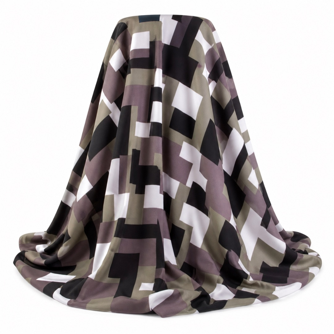 Modern Geometric Block Fabric      Neutral Abstract Pattern Material