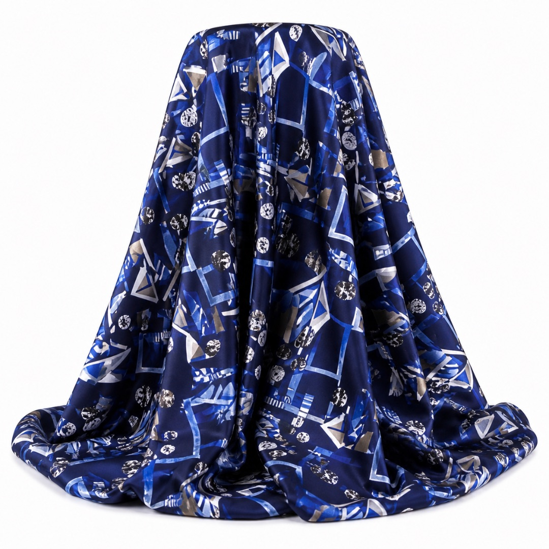 Royal Blue Geometric Print Fabric      Abstract Modern Pattern Material
