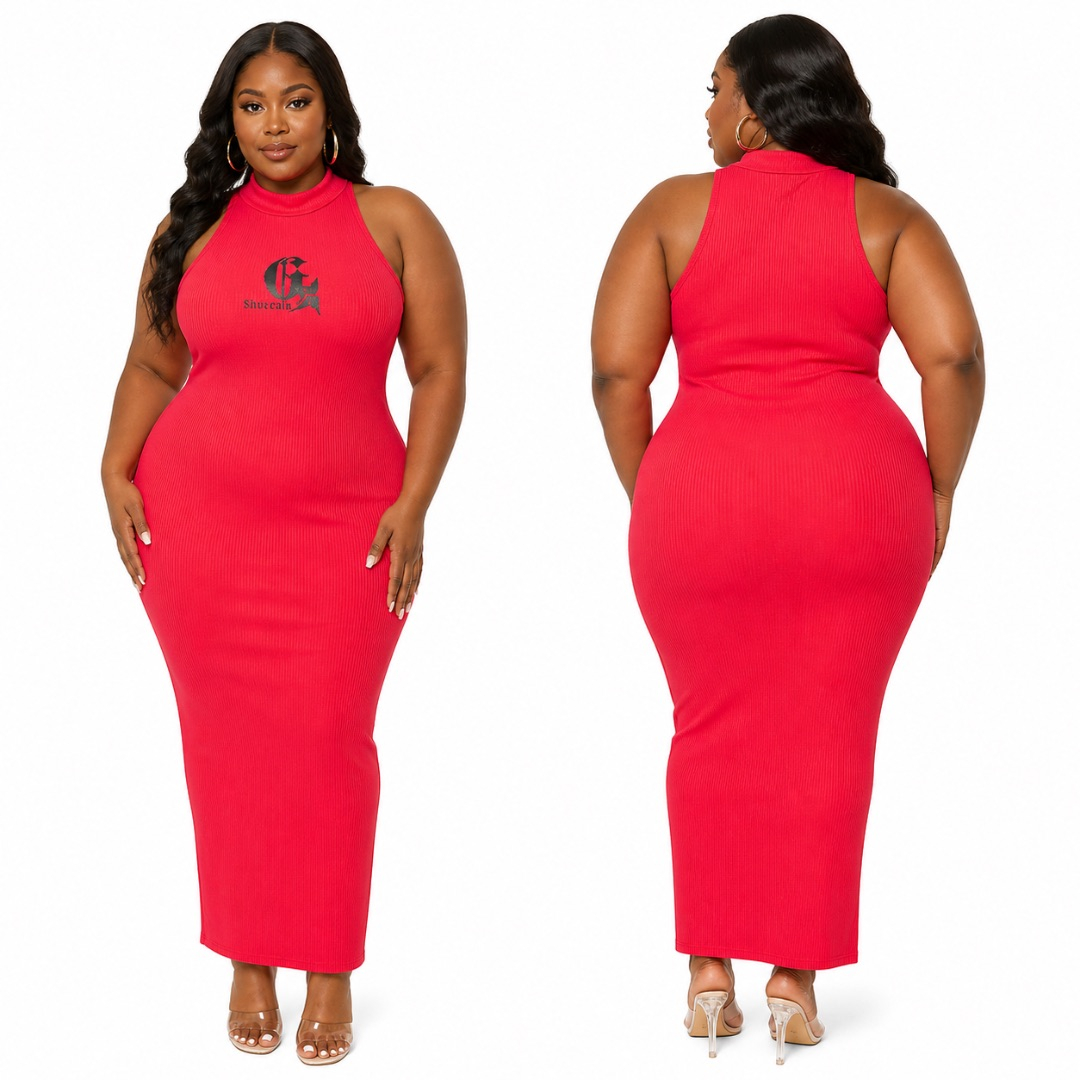 Red Ribbed Bodycon Maxi Dress     Sleek High Neck Sleeveless Fit