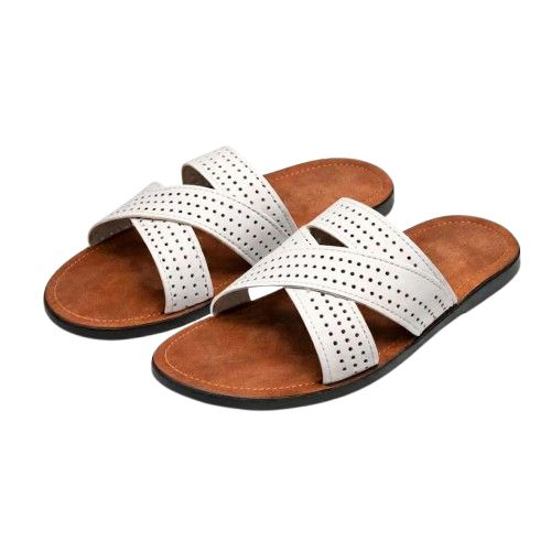 Quality Men White Perforated Cross Strap Casual Slides