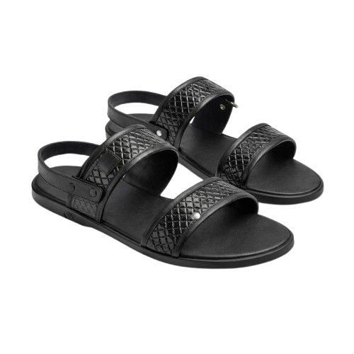 Men Black Dual Strap Slingback Sandals with Texture