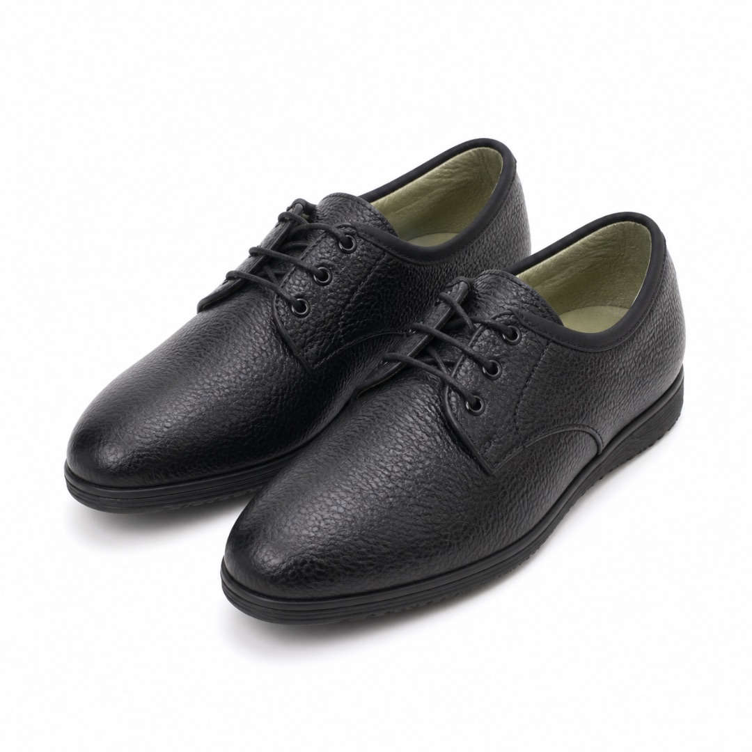 Black Textured Leather Lace Up Shoes