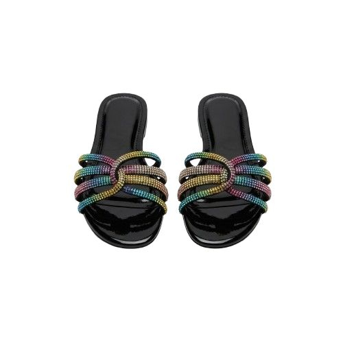 Multi Color Crystal Rainbow Strap Slide Sandals