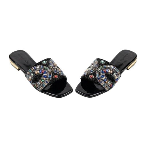 Mosaic Jewel Embellished Wide Strap Slide Sandals