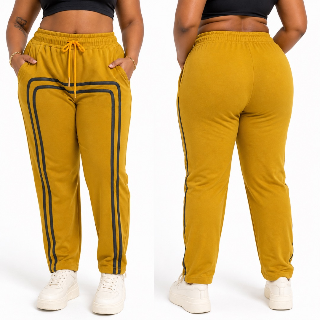 Olive Green Stripe Detail Jogger Pants       Elastic Waist Drawstring Casual Trousers