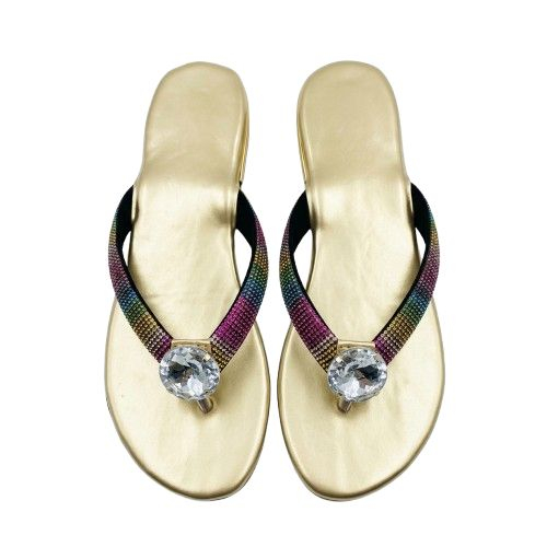 Metallic Gold Rainbow Gemstone Thong Sandals