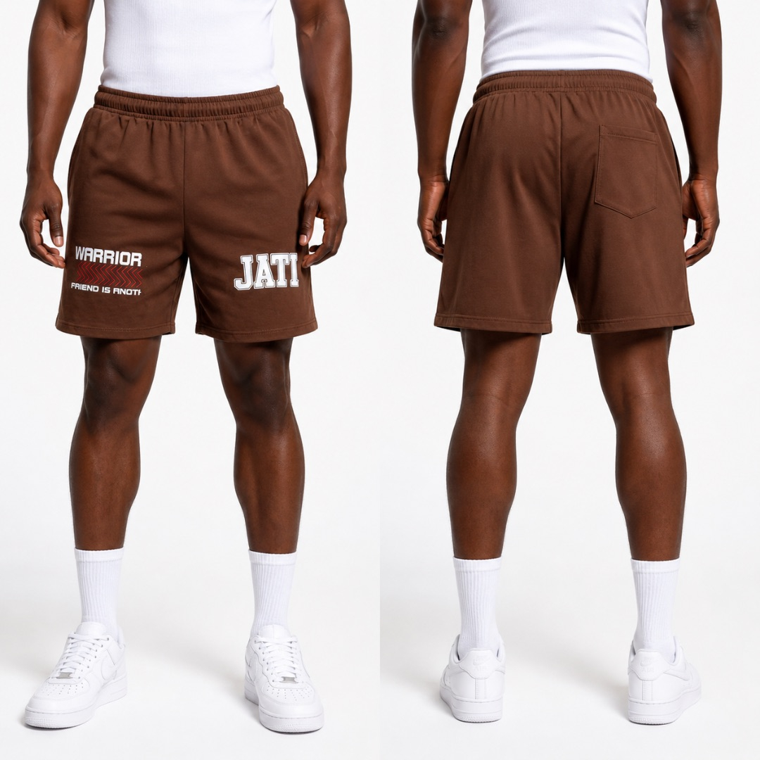 Mens Brown Graphic Print Casual Drawstring Shorts