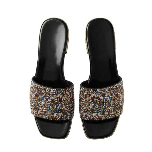Embellished Multi Color Jewel Flat Slide Sandals