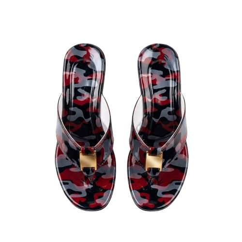 Camo Print Wedge Thong Sandals