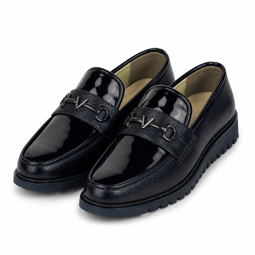 Black Patent Leather Loafers  with  Metal Detail