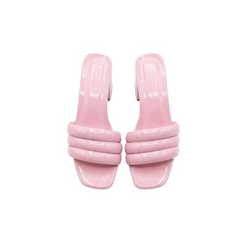 Womens Padded Strap Patent Slide Sandals