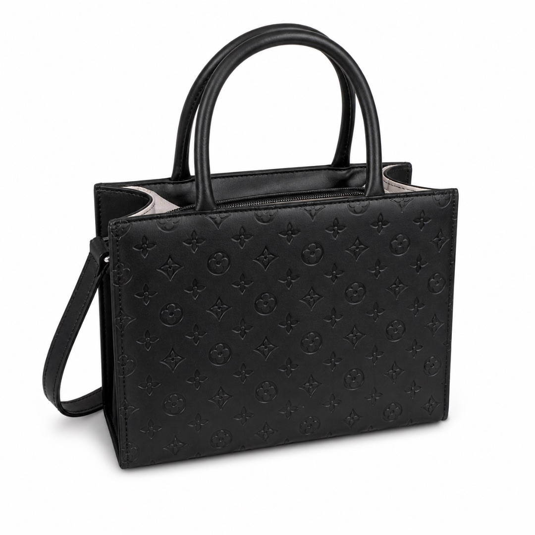 Black Embossed Mini Tote Bag  with  Gold Logo Detail