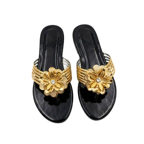 Gold Floral Flat Sandal with Strapped Band