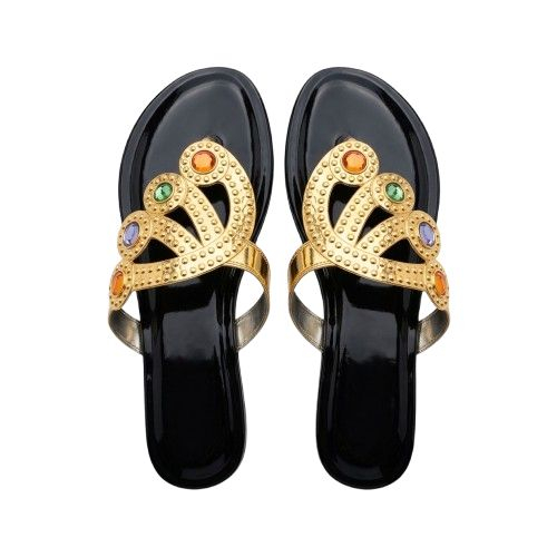 Womens Gold Embellished Toe Ring Flat Sandals