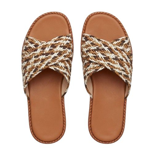 Tri Tone Woven Criss Cross Slide Sandals