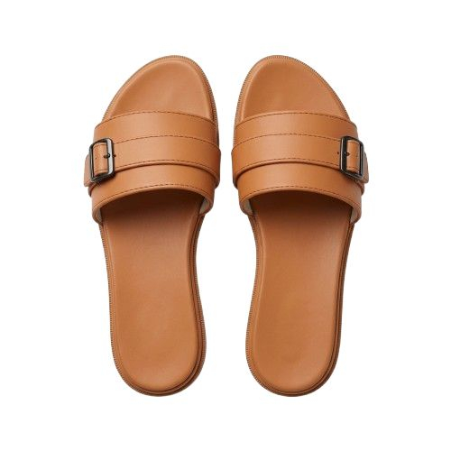 Modern Tan Buckle Detail Slide Sandals