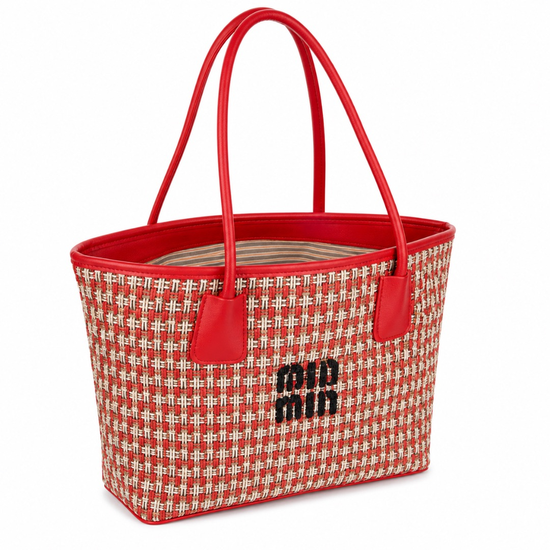 Red Woven Pattern Handbag with Double Handles