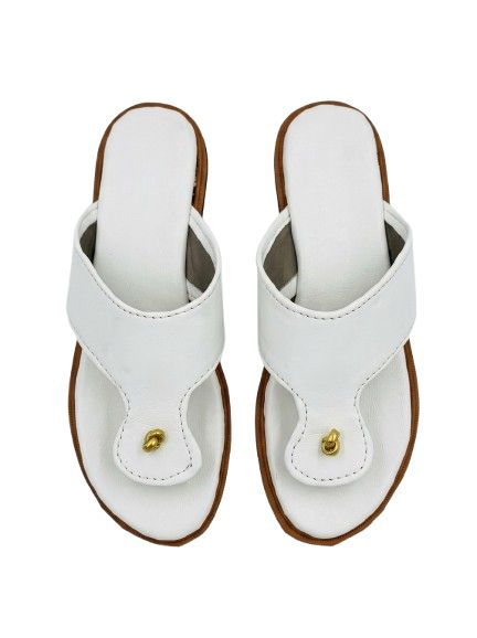 Womens Embossed Faux Leather Thong Sandals with Gold Detail