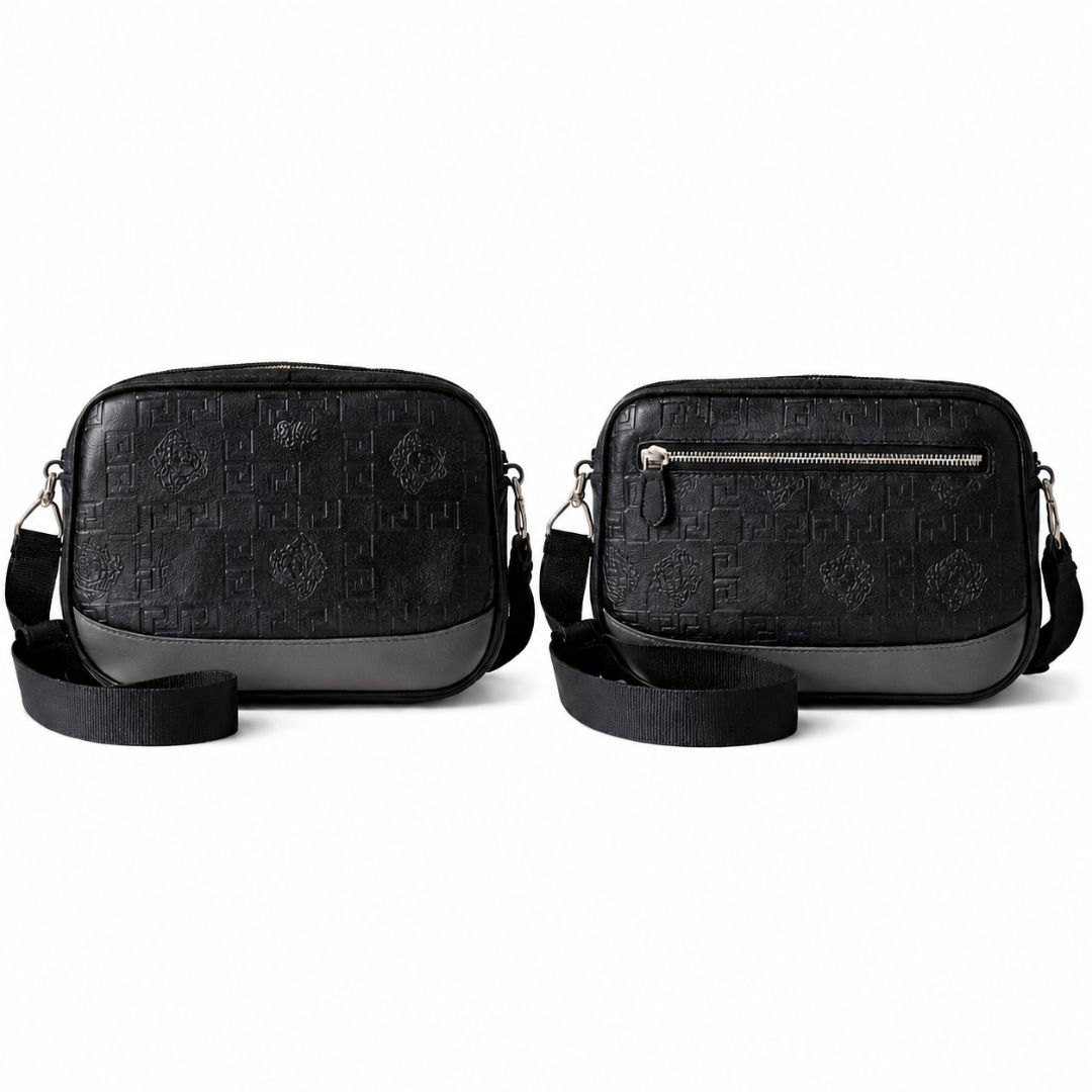 Embossed Pattern Crossbody Bag Black Synthetic Leather Shoulder Bag