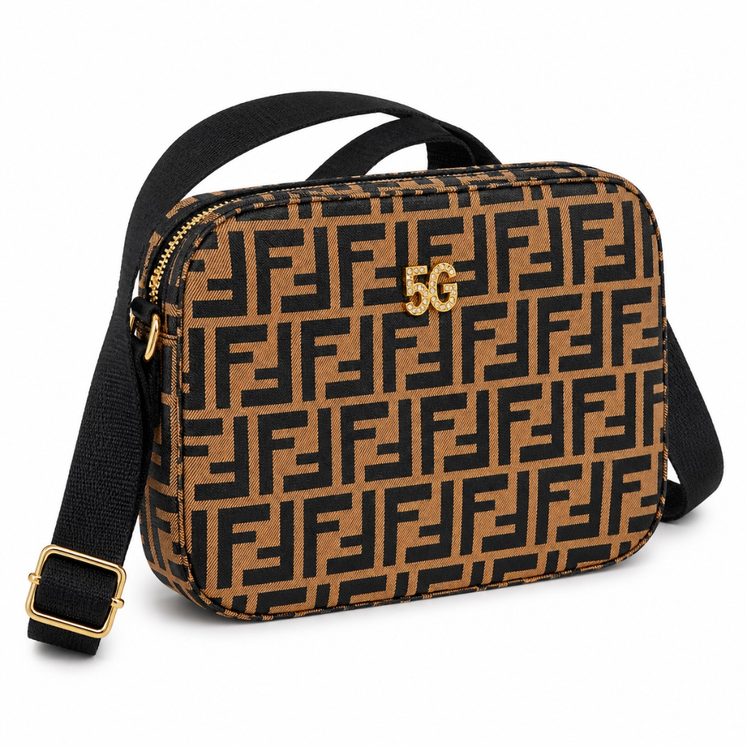 Brown Monogram Crossbody Bag with  Minimalist Design