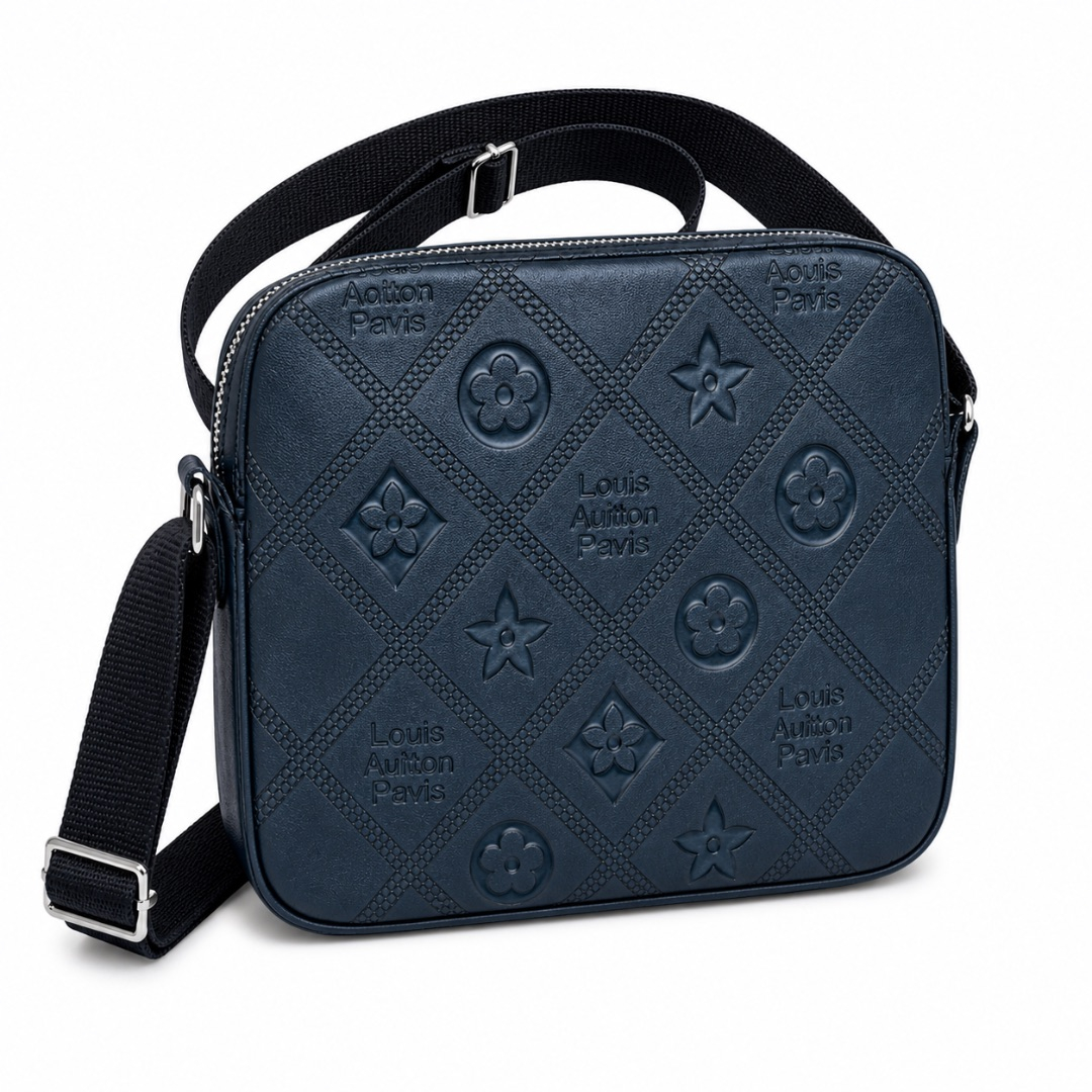 Teal Embossed Monogram Crossbody Bag with Minimalist Design