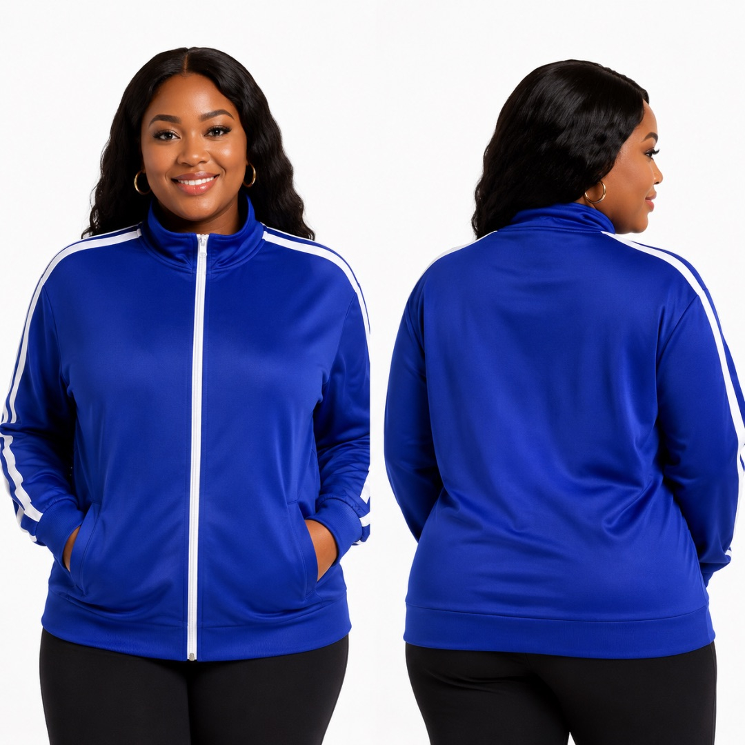 Royal Blue Zip Up Track Jacket with Double Sleeve Stripes