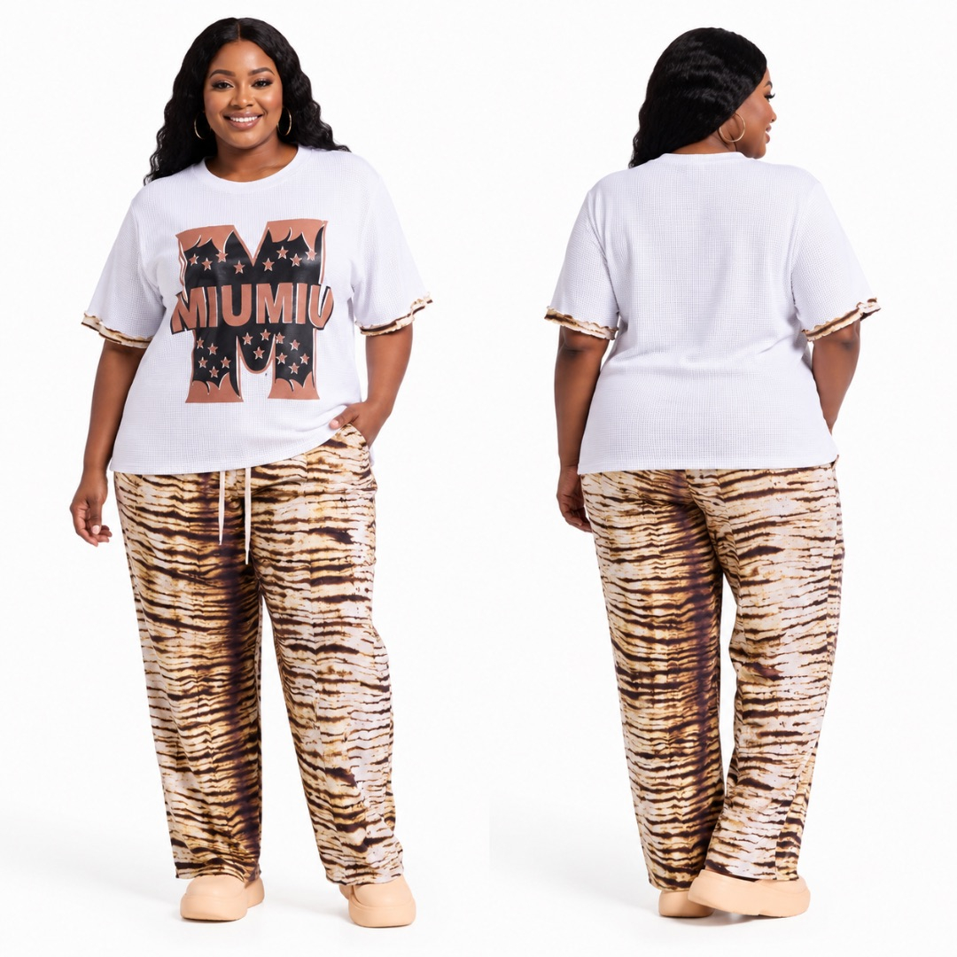 Womens Graphic TShirt  and  Animal Print Lounge Pants Set