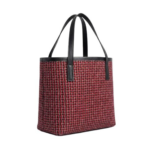Red and Black Woven Foldover Clutch with Leather Base