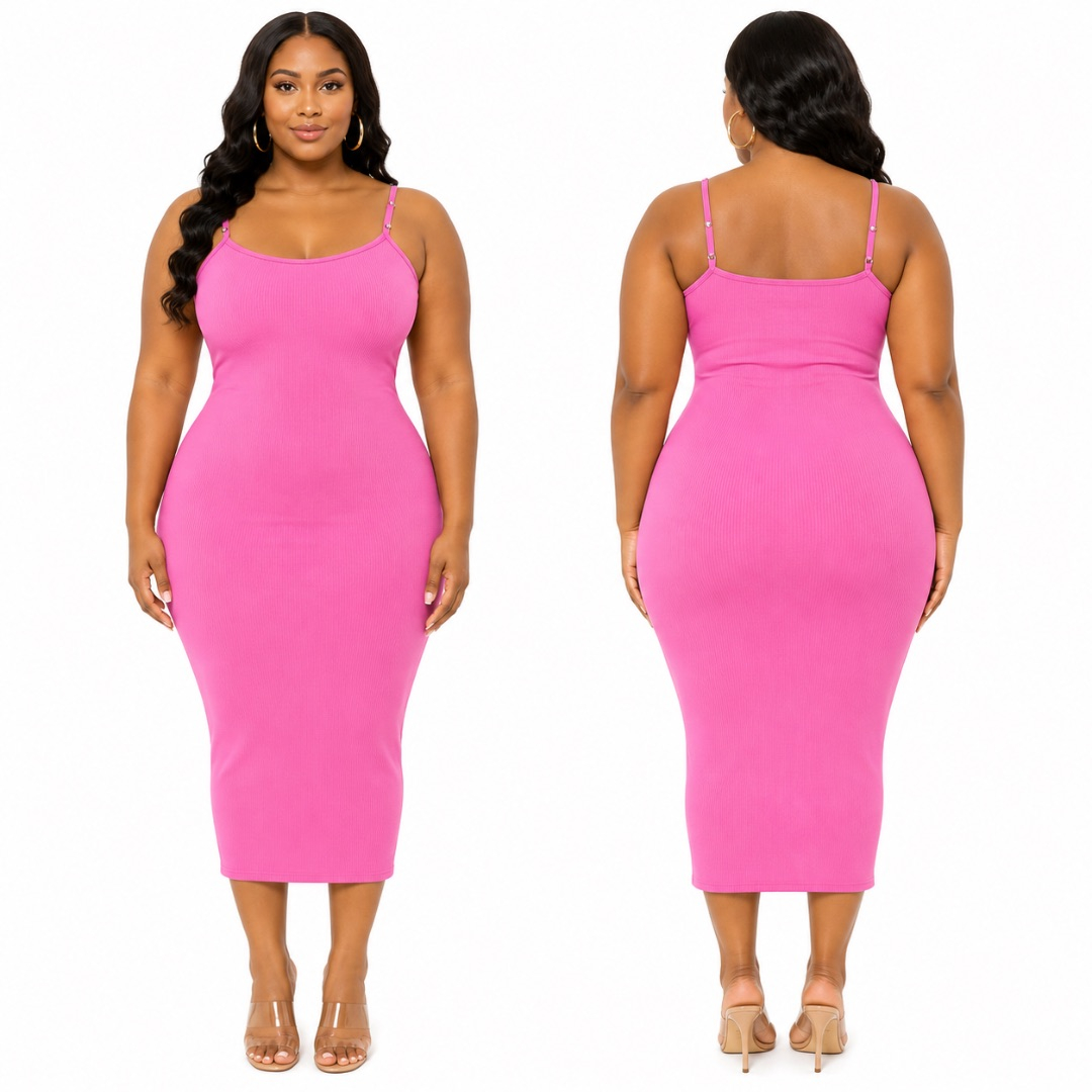 Womens Pink Ribbed Sleeveless Bodycon Midi Dress