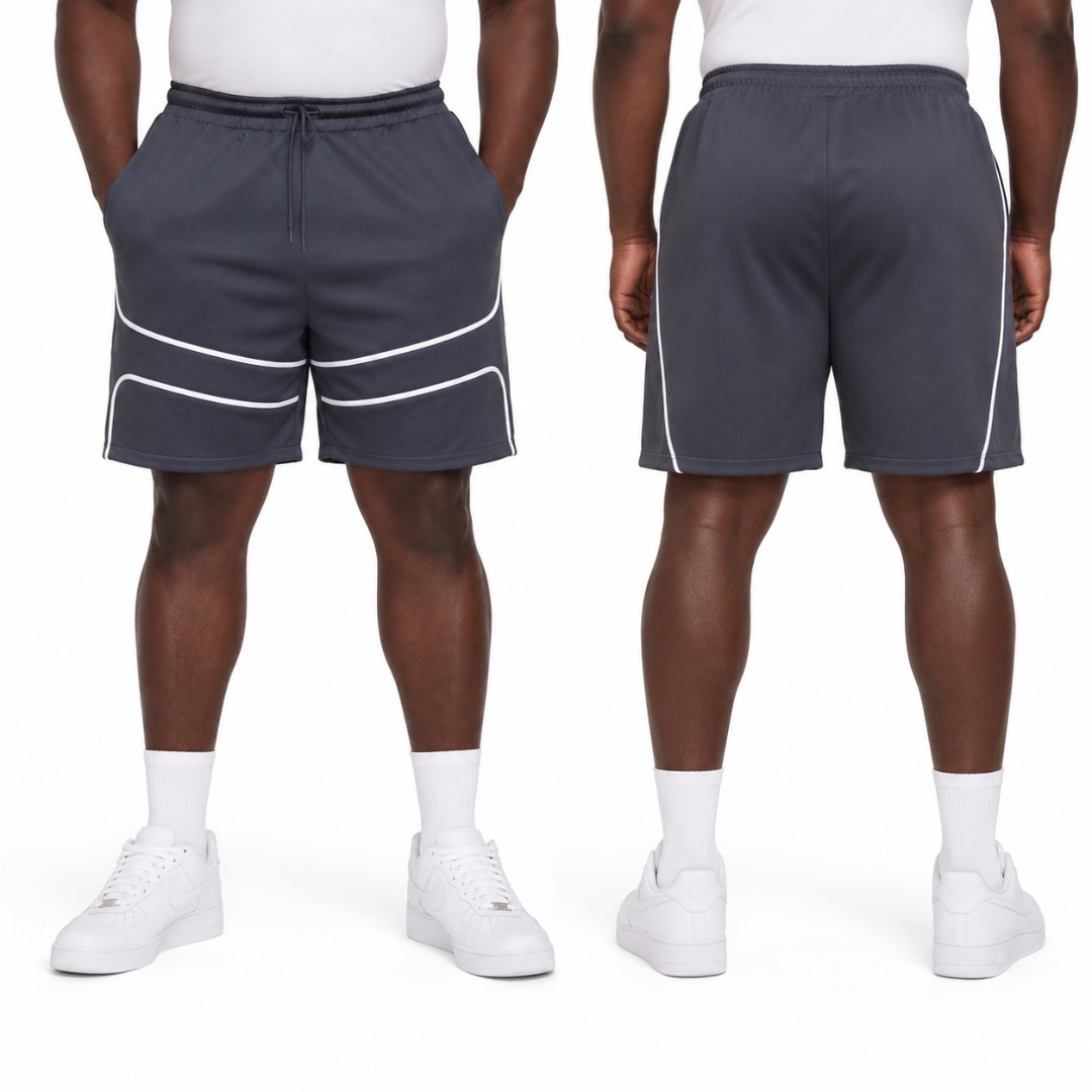 Black Athletic Drawstring Shorts  with Contrast Stripe Detail