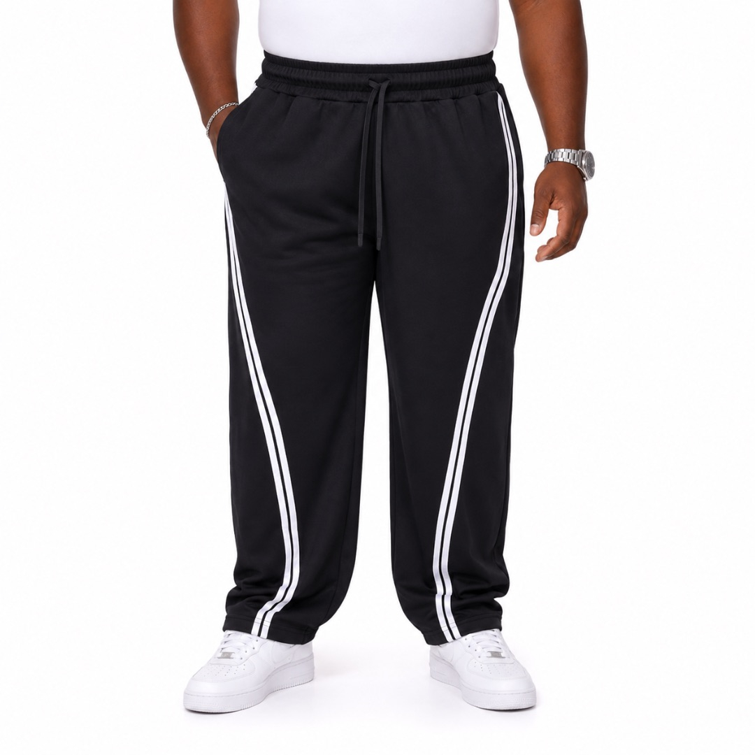 Black Wide Leg Track Pants  with Double Side Stripes