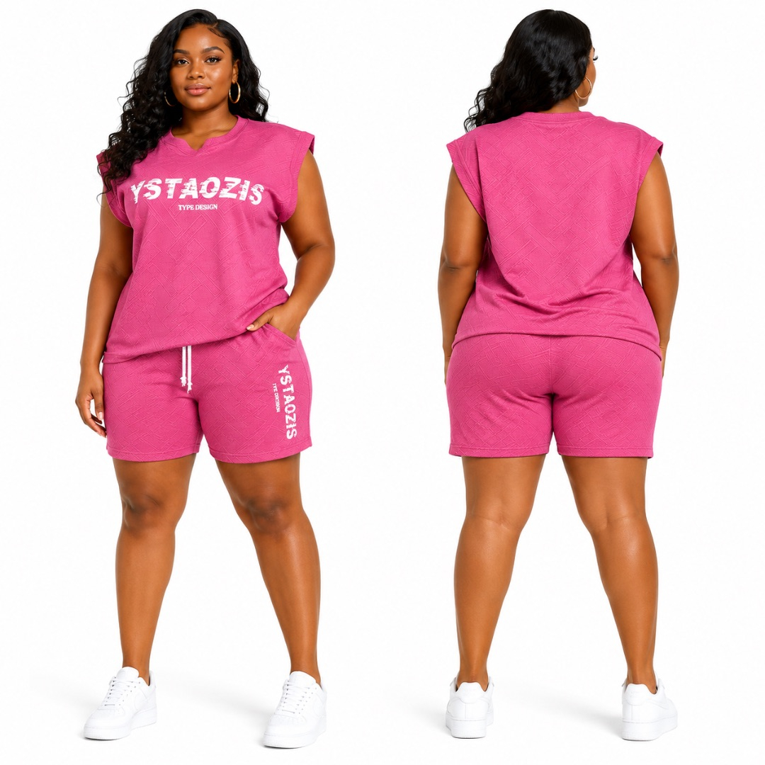 Womens Rose Pink Two Piece Graphic Lounge Shorts Set