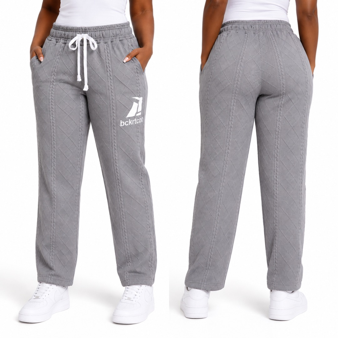 Womens Grey Textured Drawstring Lounge Pants