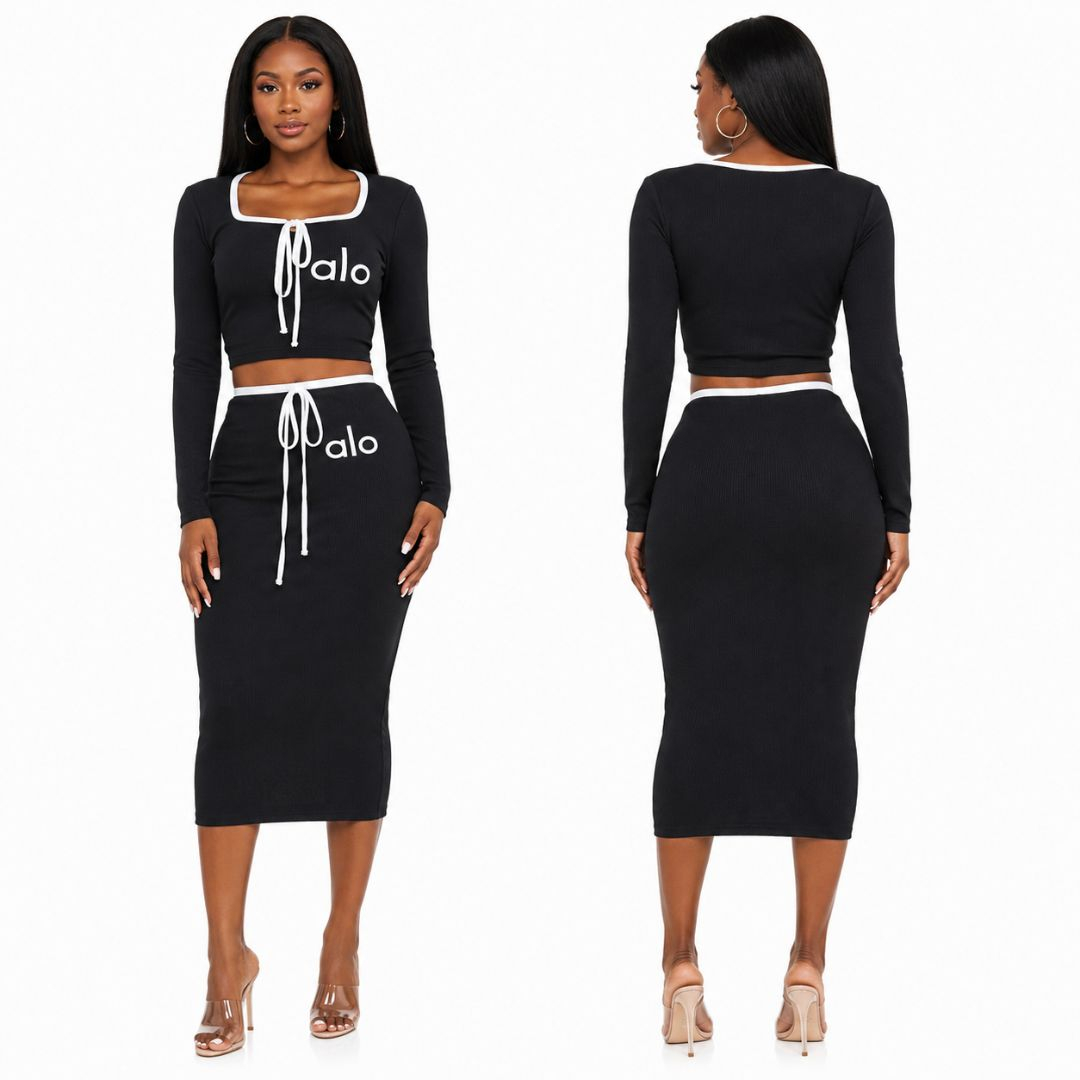 Long Sleeve Crop Top & Midi Skirt Outfit
