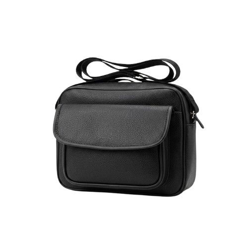 Classic Black Textured Faux Leather Crossbody Camera Bag