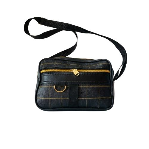 Grid Patterned Black and Yellow Crossbody Handbag