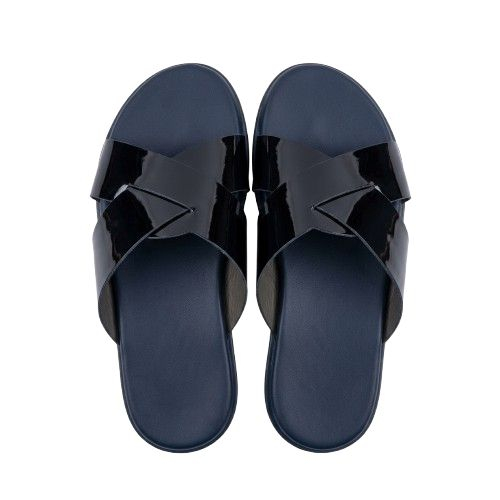 Glossy two tone Cross Strap Casual Slides