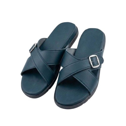 Mens Black Slide Sandals with Buckle Detail