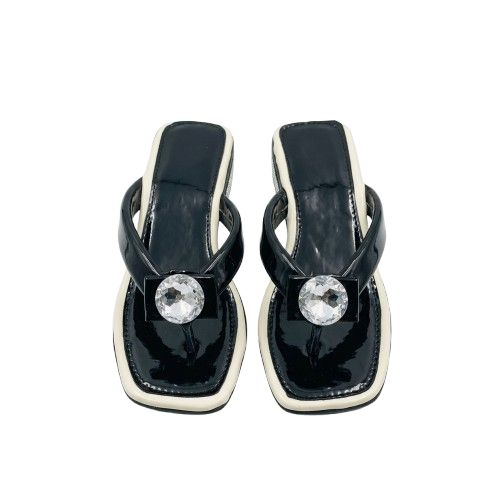 Womens Black Embellished Sandals with Rhinestone Detail
