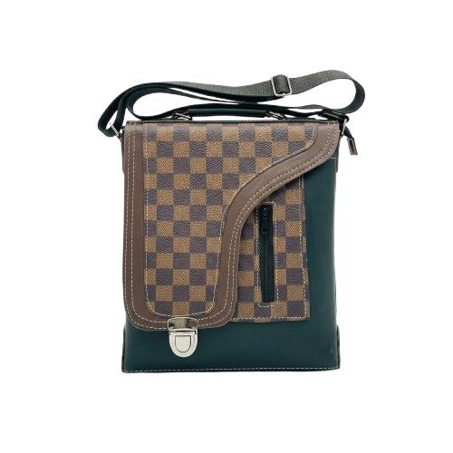 Black and Brown Checkered Pattern Messenger Bag