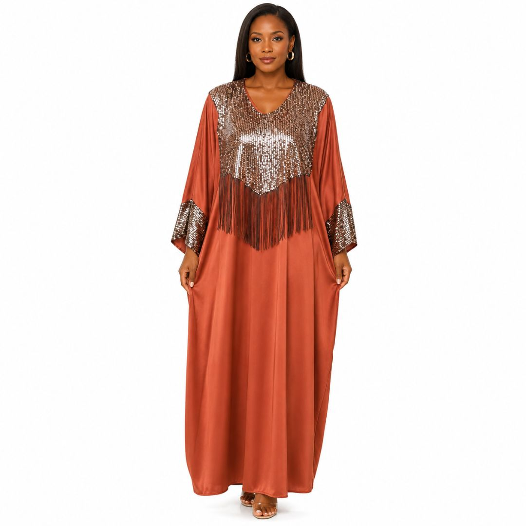 Sequin Panel Long Kaftan Dress