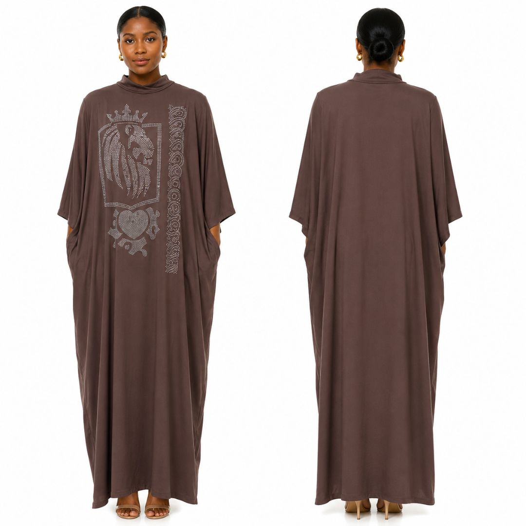 Long Loose Fit Embellished Kaftan Dress