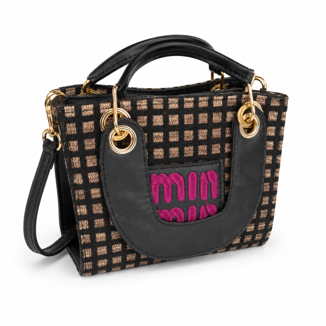 Womens Checked Mini Tote Crossbody Bag