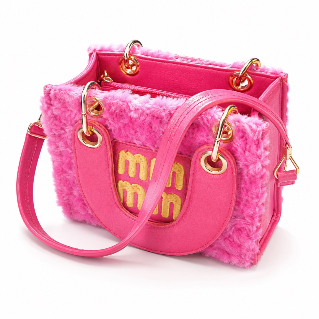 Womens Plush Faux Fur Mini Tote Crossbody Bag