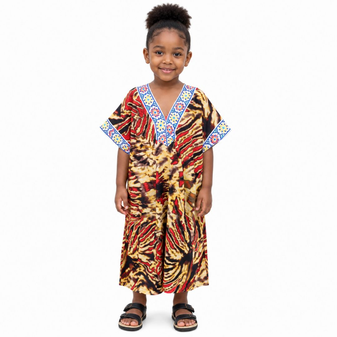 Children Short Sleeve V Neck Printed One Piece Outfit