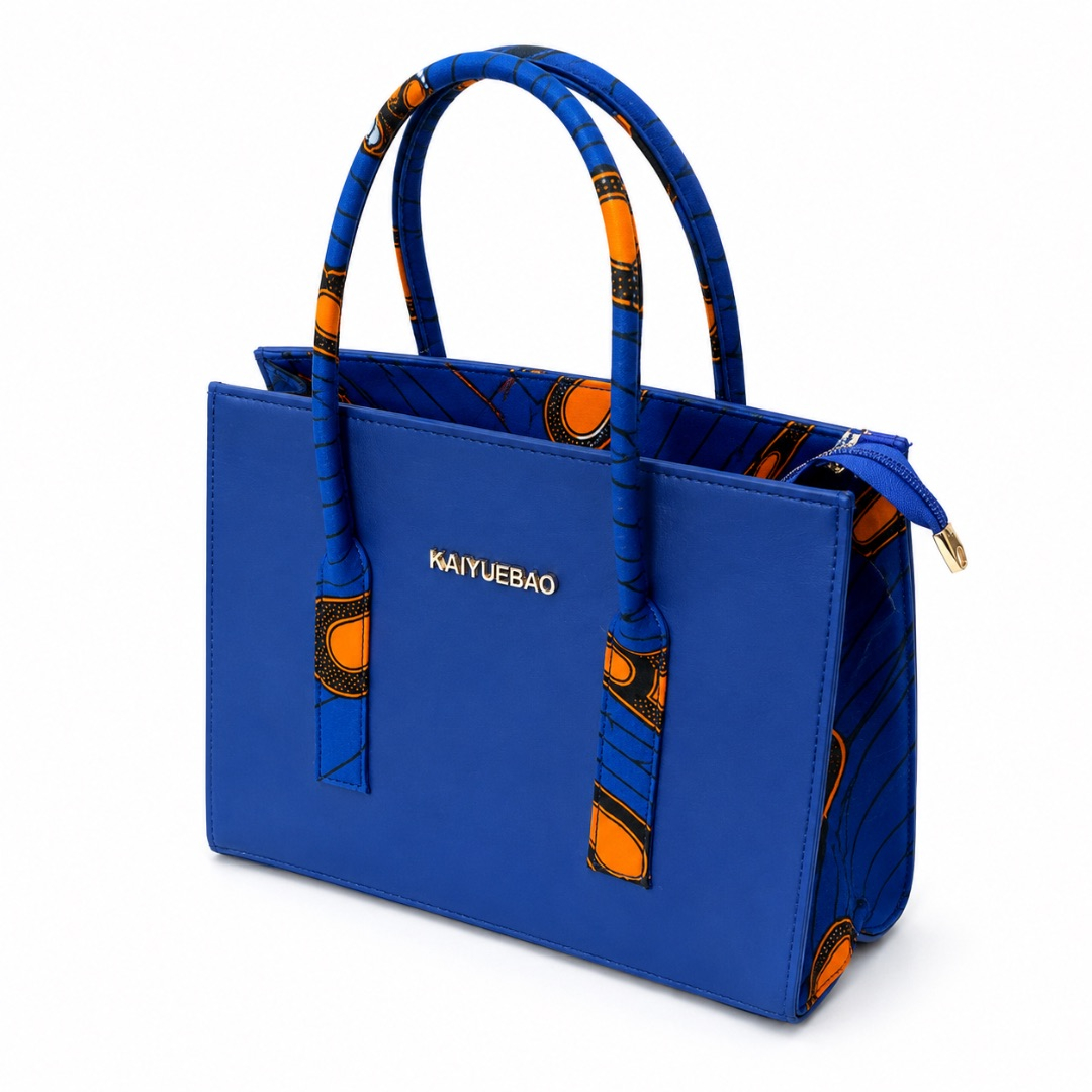 Womens Blue Ankara Print Structured Tote Bag