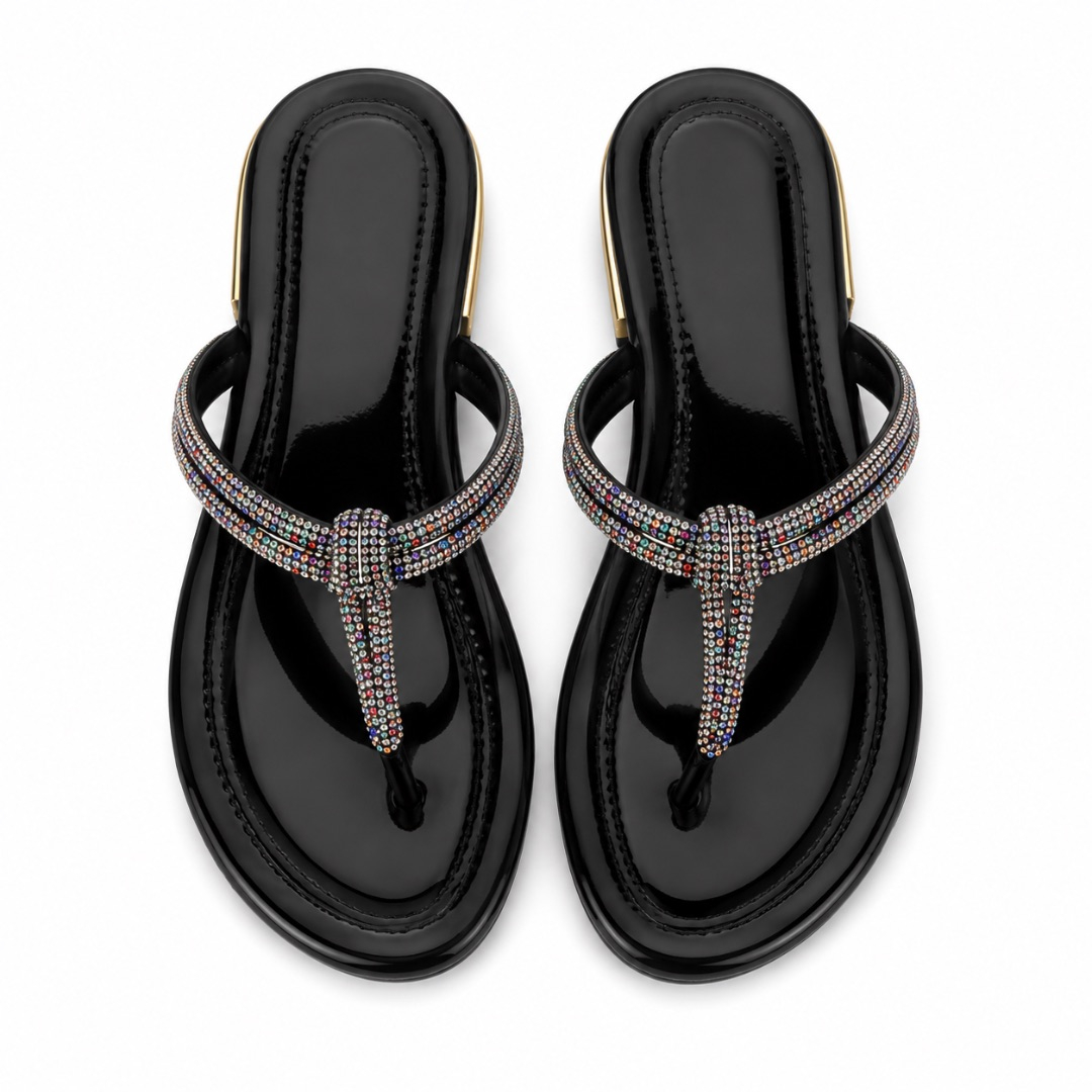 Luxury Black Multicolor Rhinestone Flip Flop Sandals  for Women