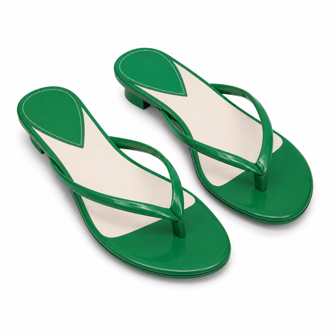 Luxury Green Minimalist Low Heel Flip Flop Sandals  for Women